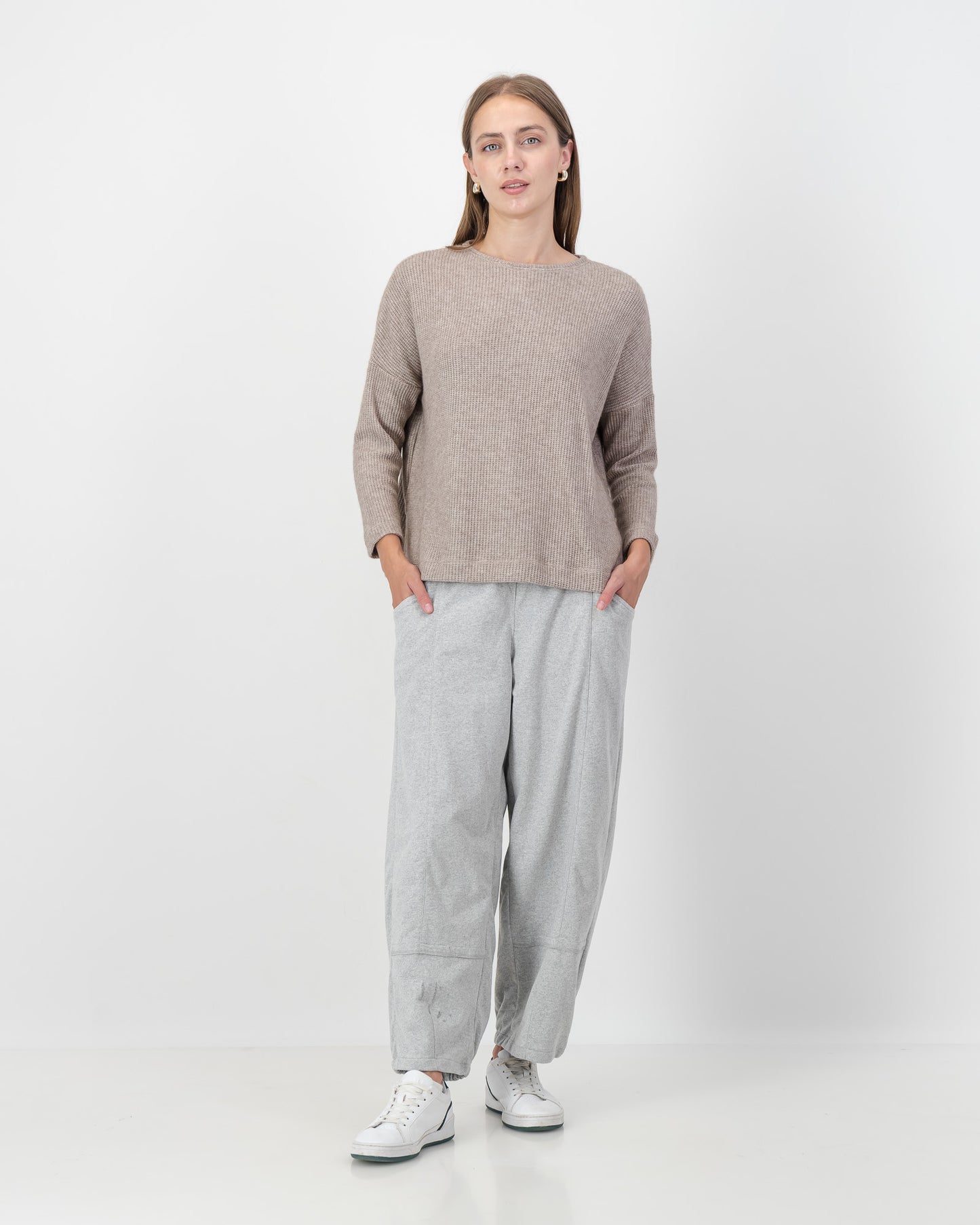 Side Slit Waffle Knit Top in Nude