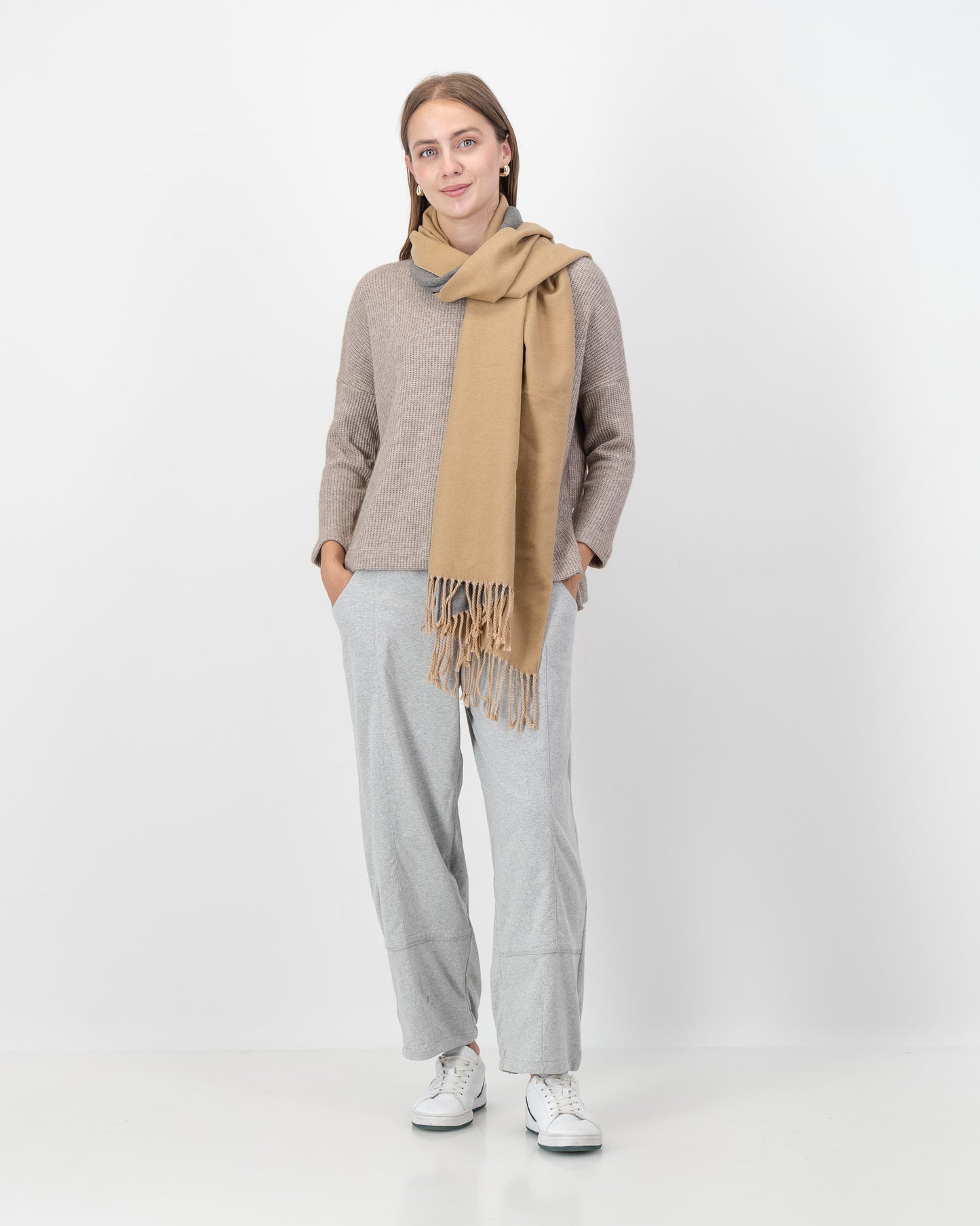 Side Slit Waffle Knit Top in Nude