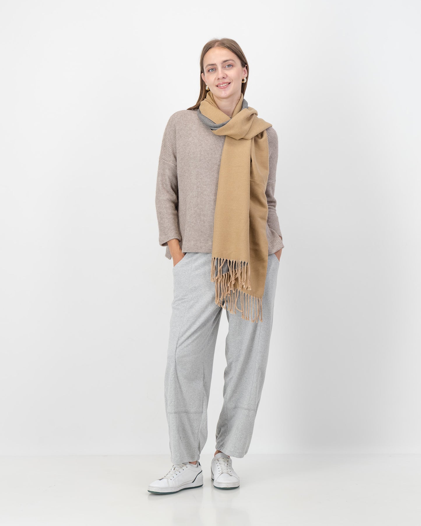 Side Slit Waffle Knit Top in Nude