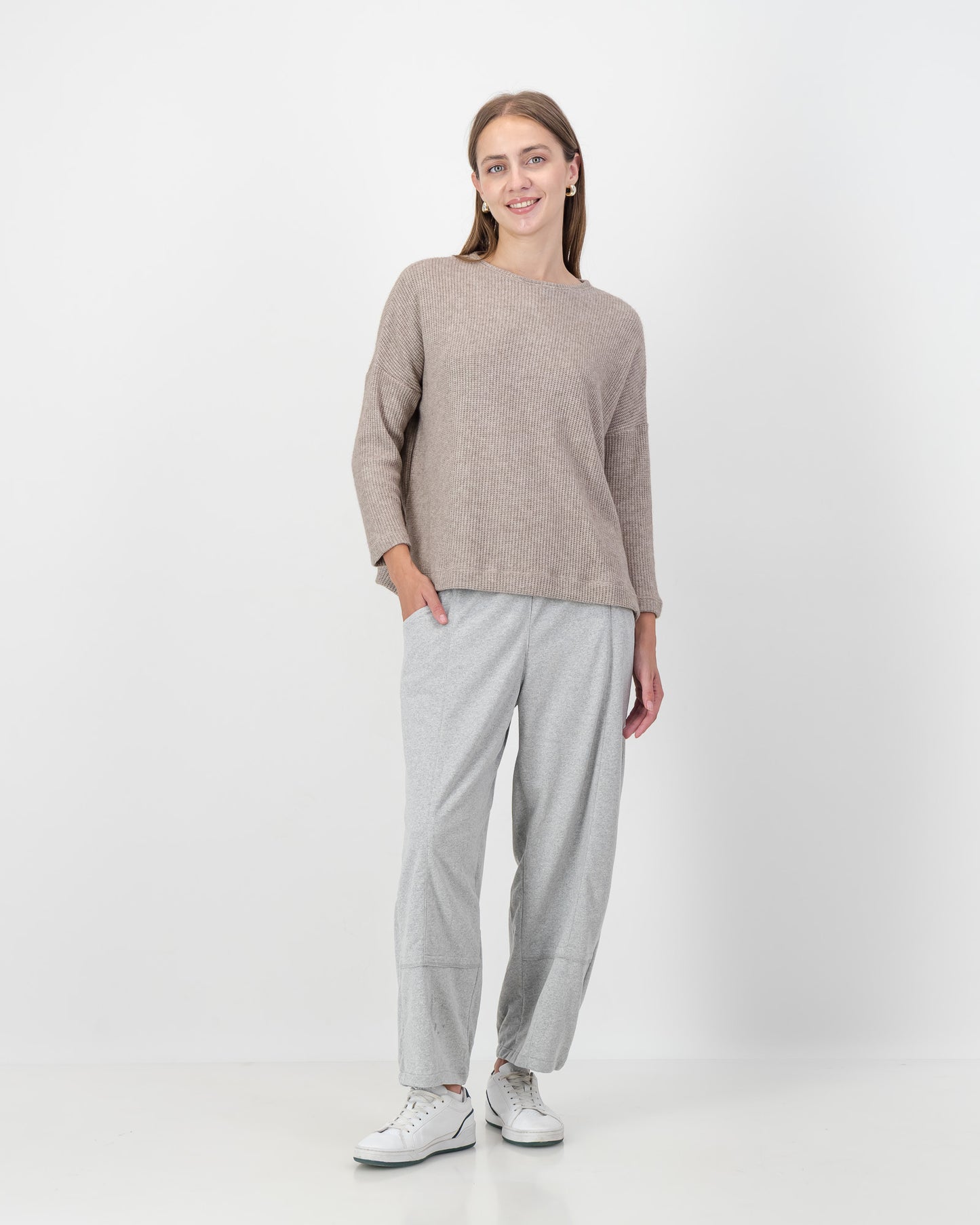 Side Slit Waffle Knit Top in Nude