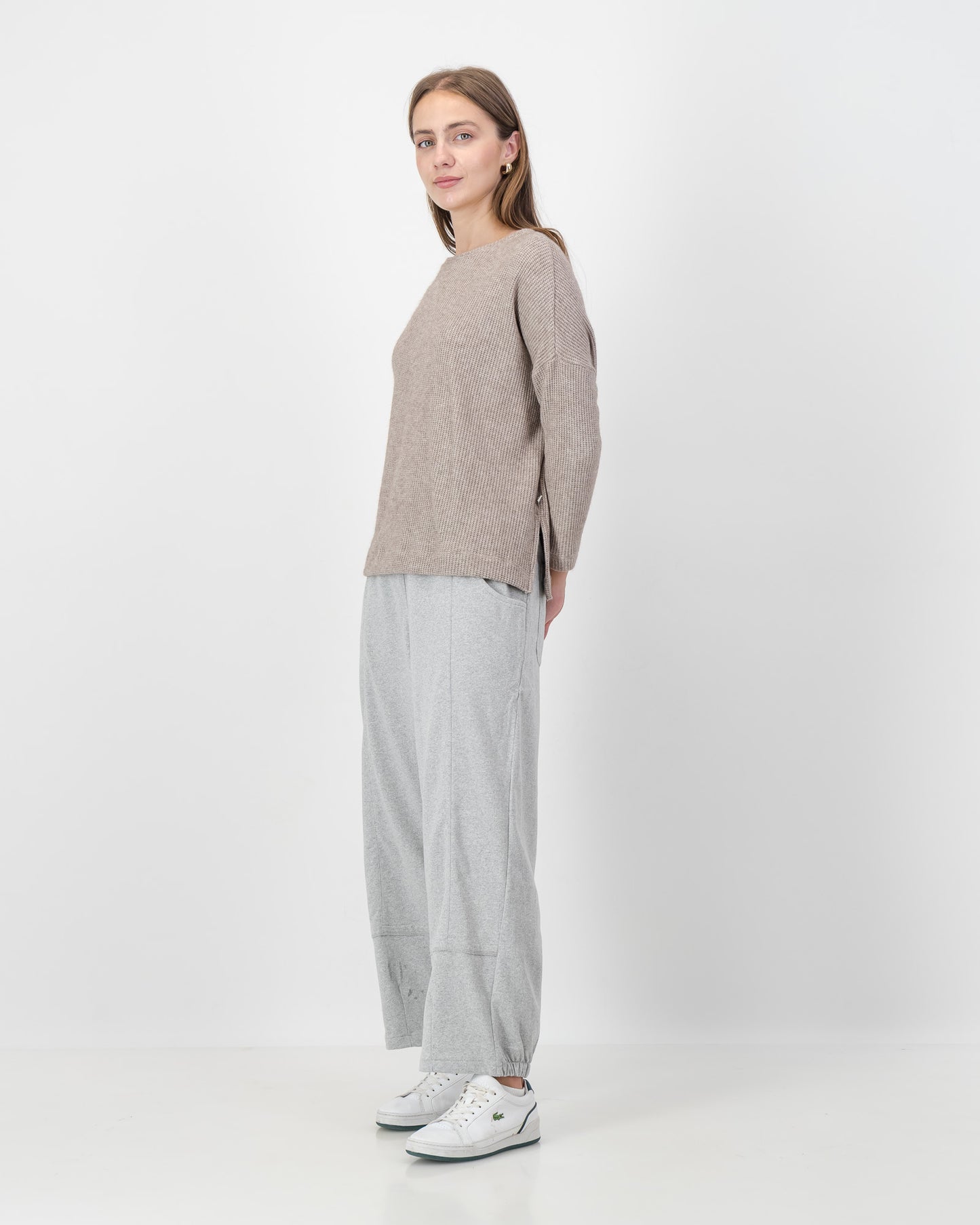 Side Slit Waffle Knit Top in Nude