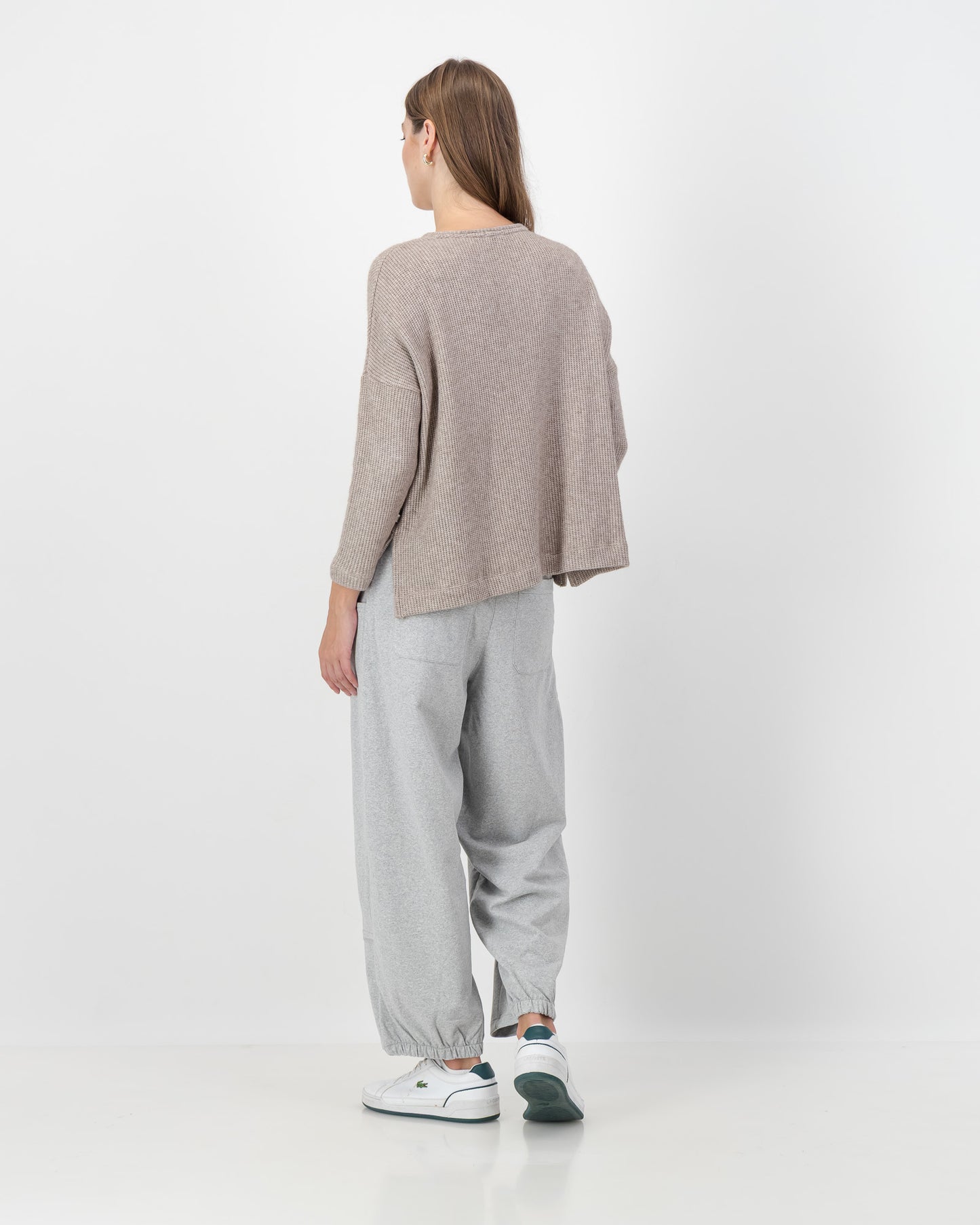 Side Slit Waffle Knit Top in Nude