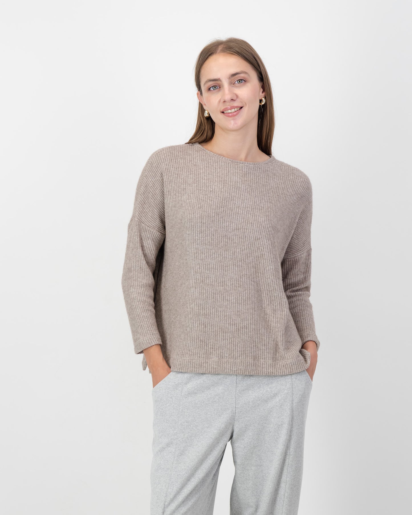 Side Slit Waffle Knit Top in Nude
