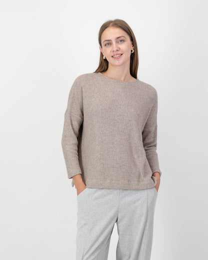 Side Slit Waffle Knit Top in Nude
