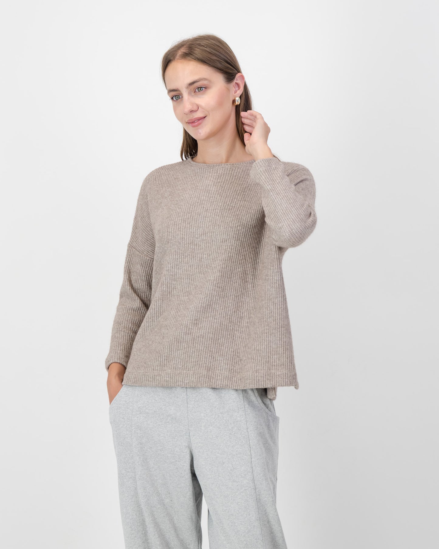 Side Slit Waffle Knit Top in Nude