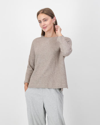 Side Slit Waffle Knit Top in Nude