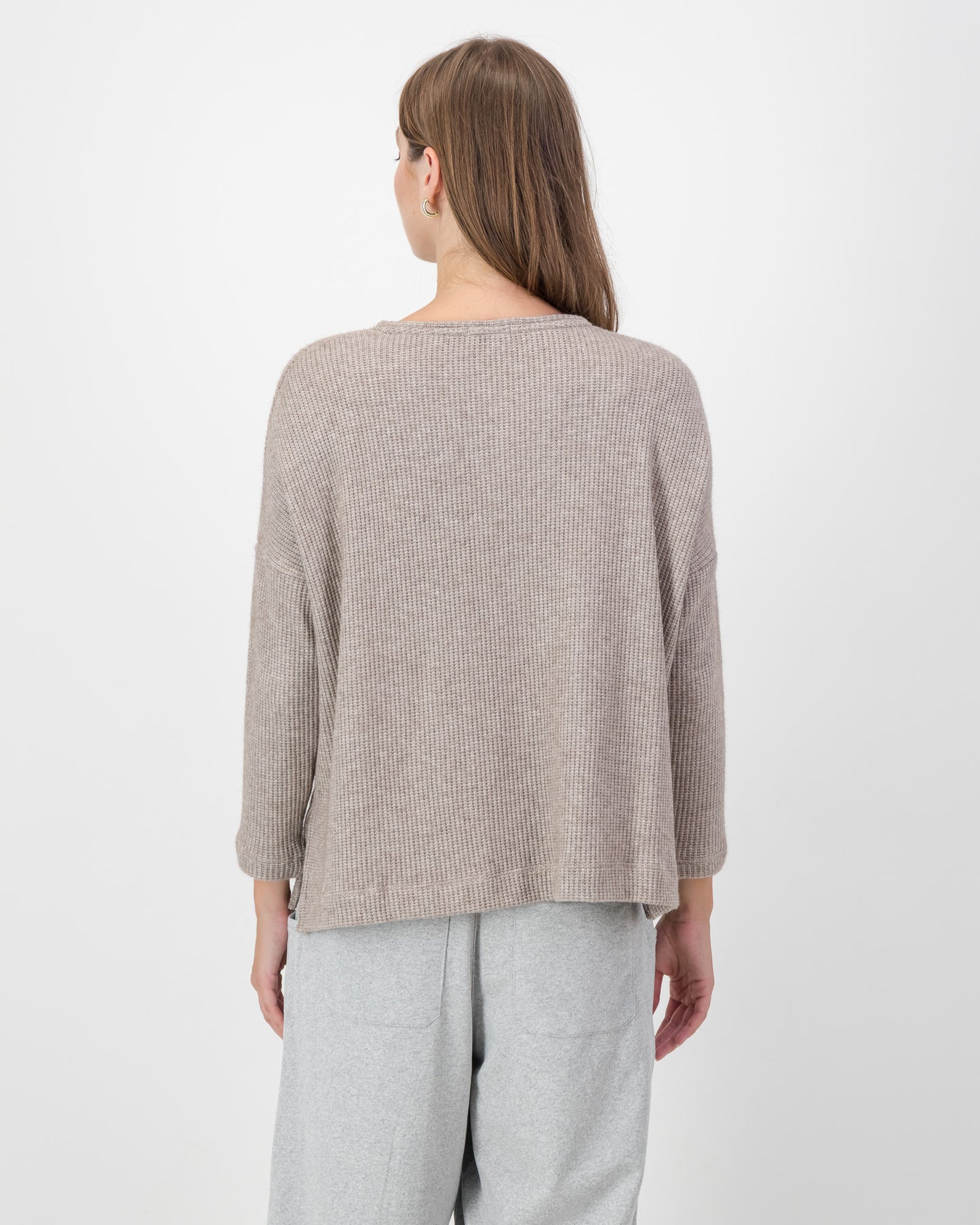 Side Slit Waffle Knit Top in Nude