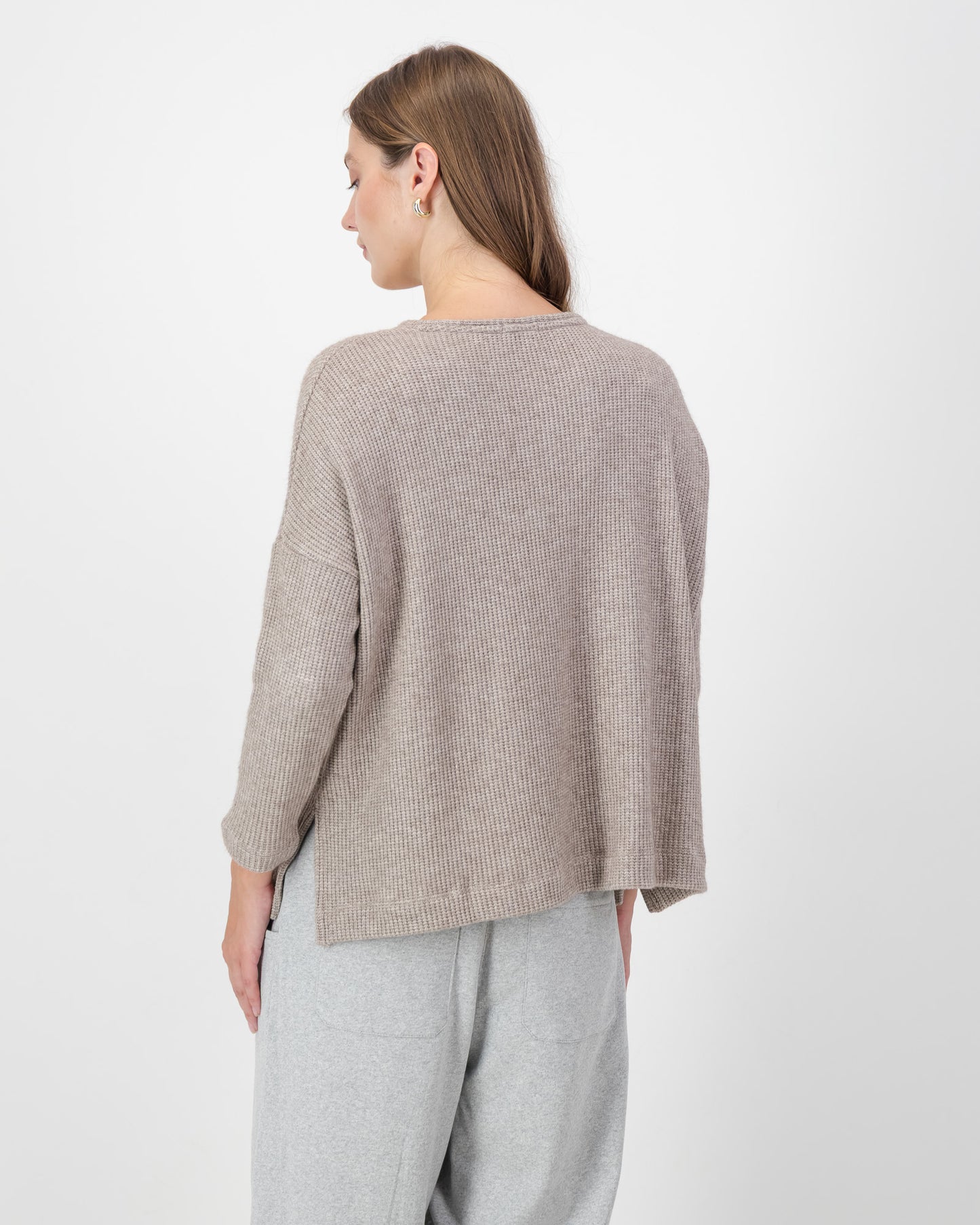 Side Slit Waffle Knit Top in Nude