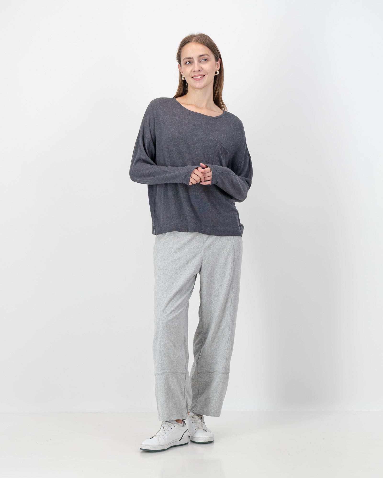 Boxy Round Neck Top in Charcoal