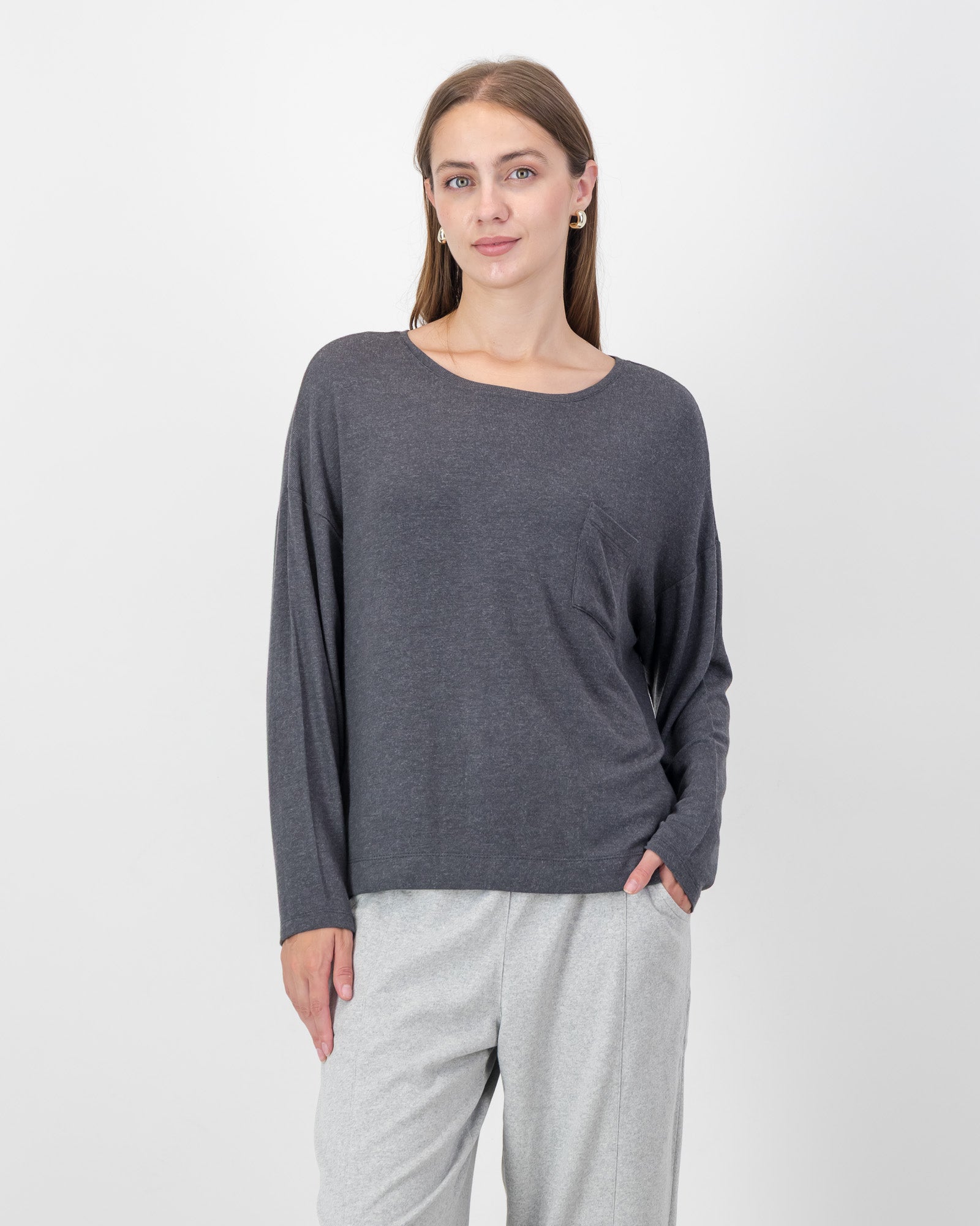 Boxy Round Neck Top in Charcoal