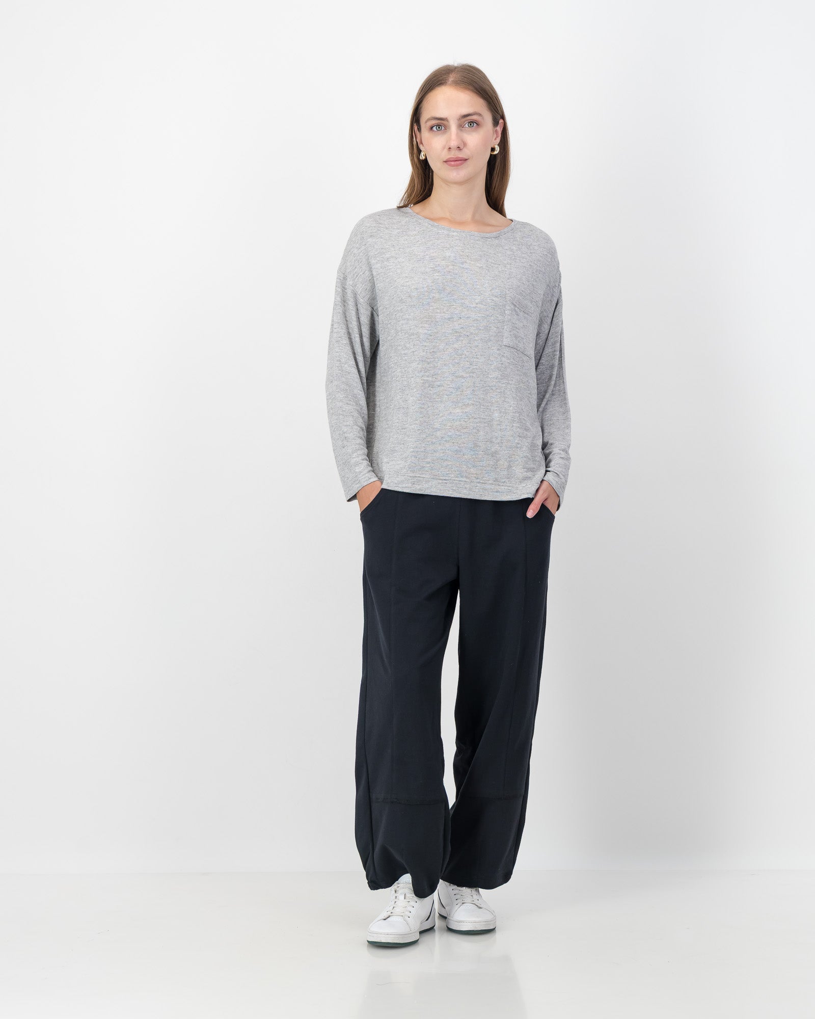 Boxy Round Neck Top in Grey