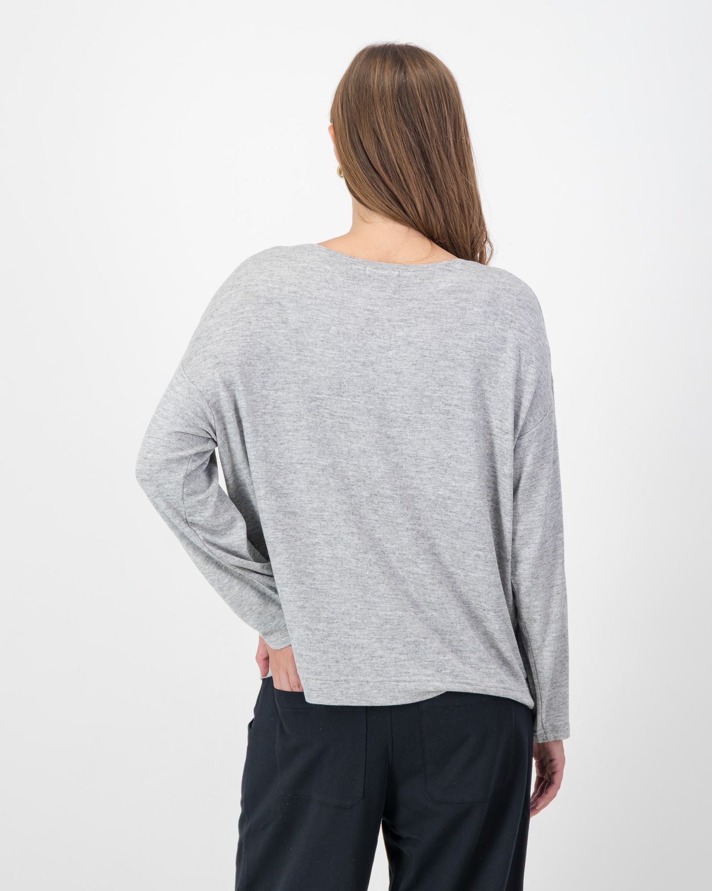 Boxy Round Neck Top in Grey