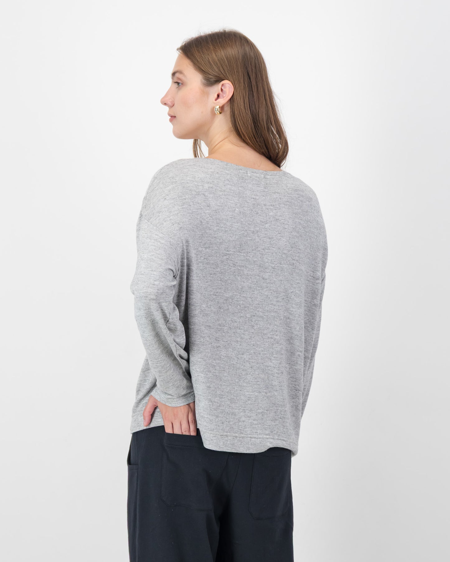 Boxy Round Neck Top in Grey
