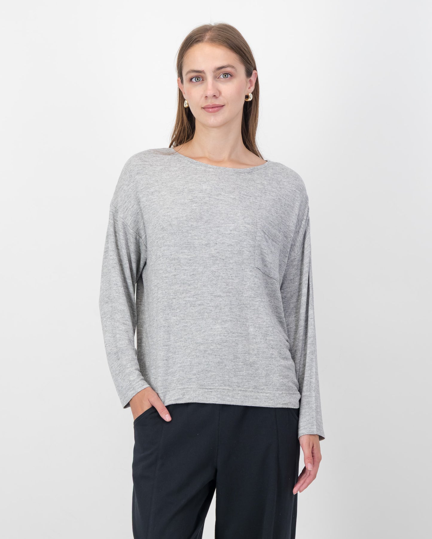 Boxy Round Neck Top in Grey