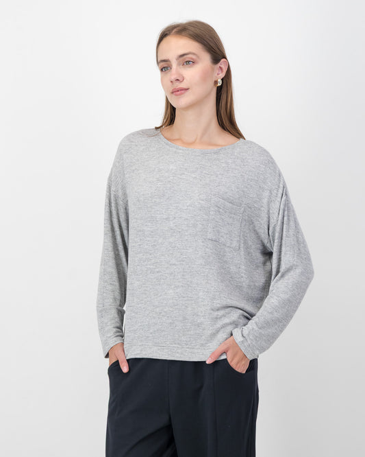 Boxy Round Neck Top in Grey