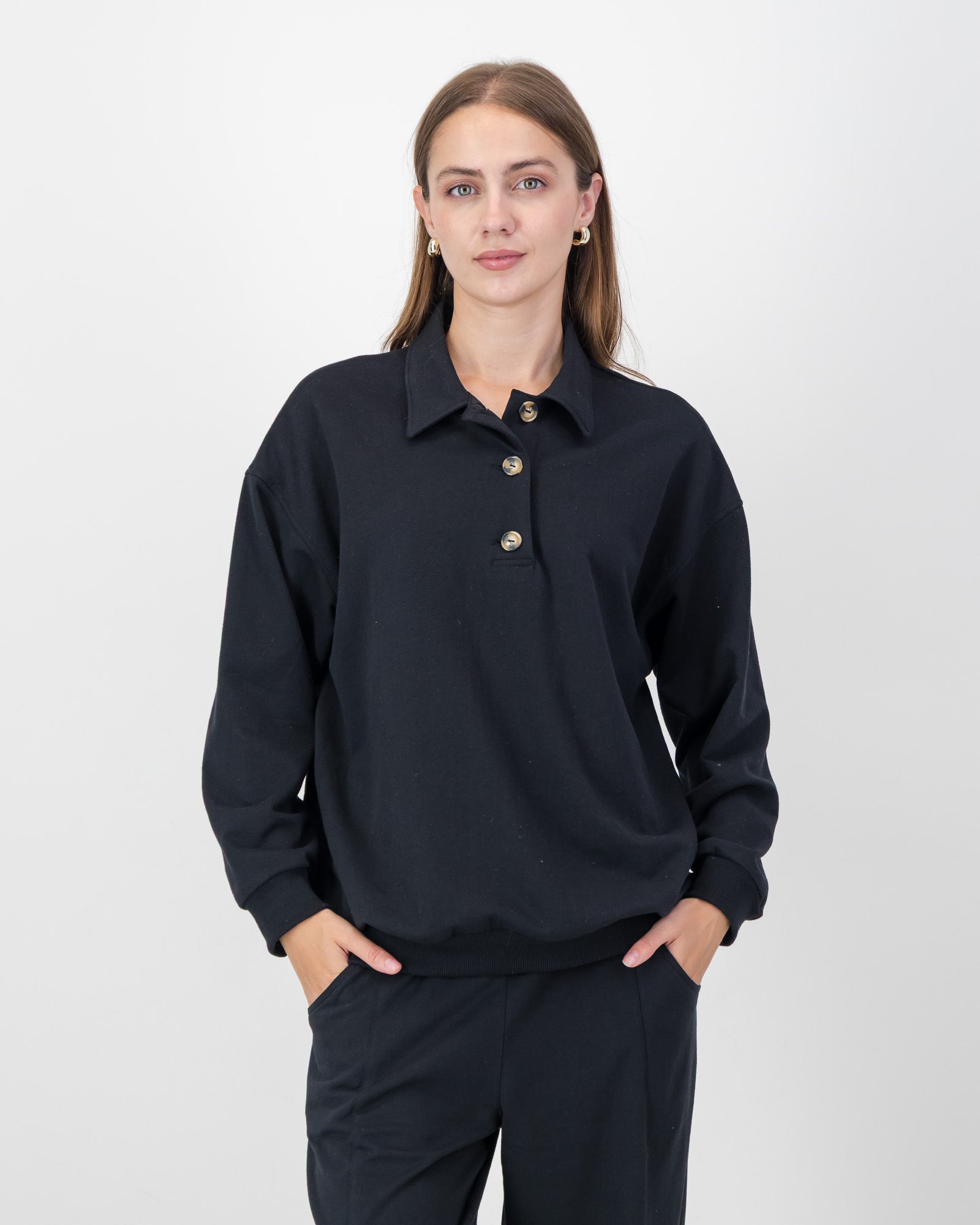 Polo Sweat Top in Black