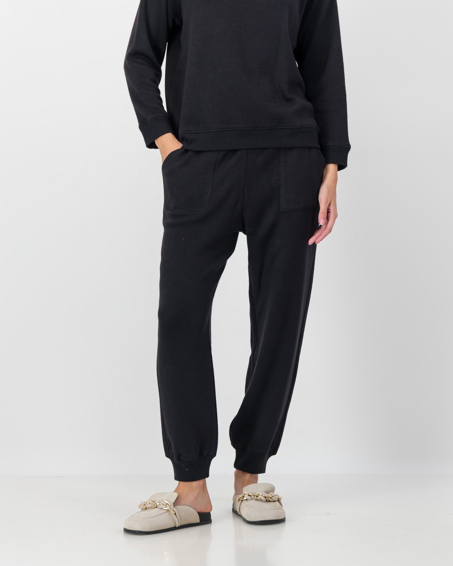 Cuff Detail Track Pants in Black