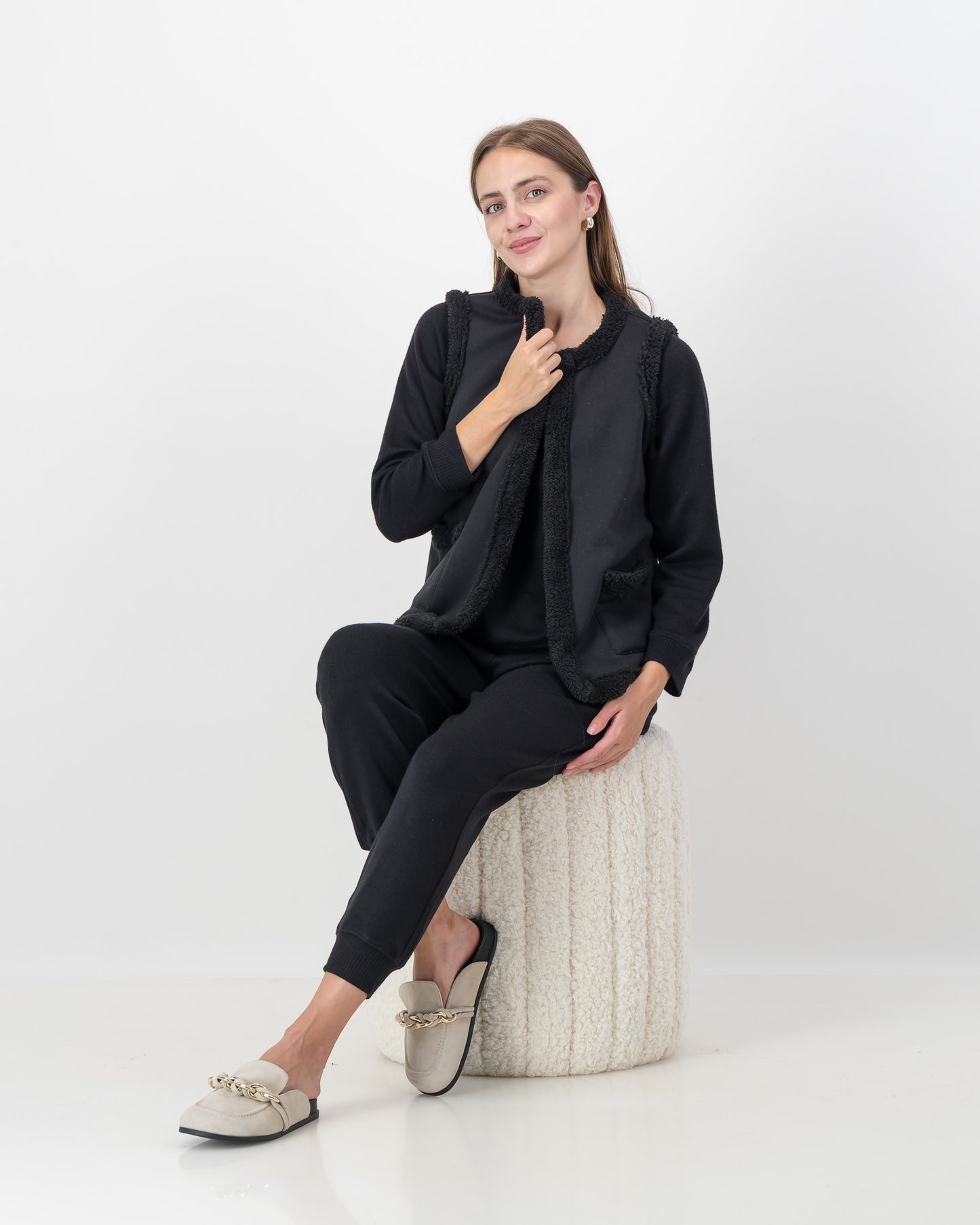 Cuff Detail Track Pants in Black