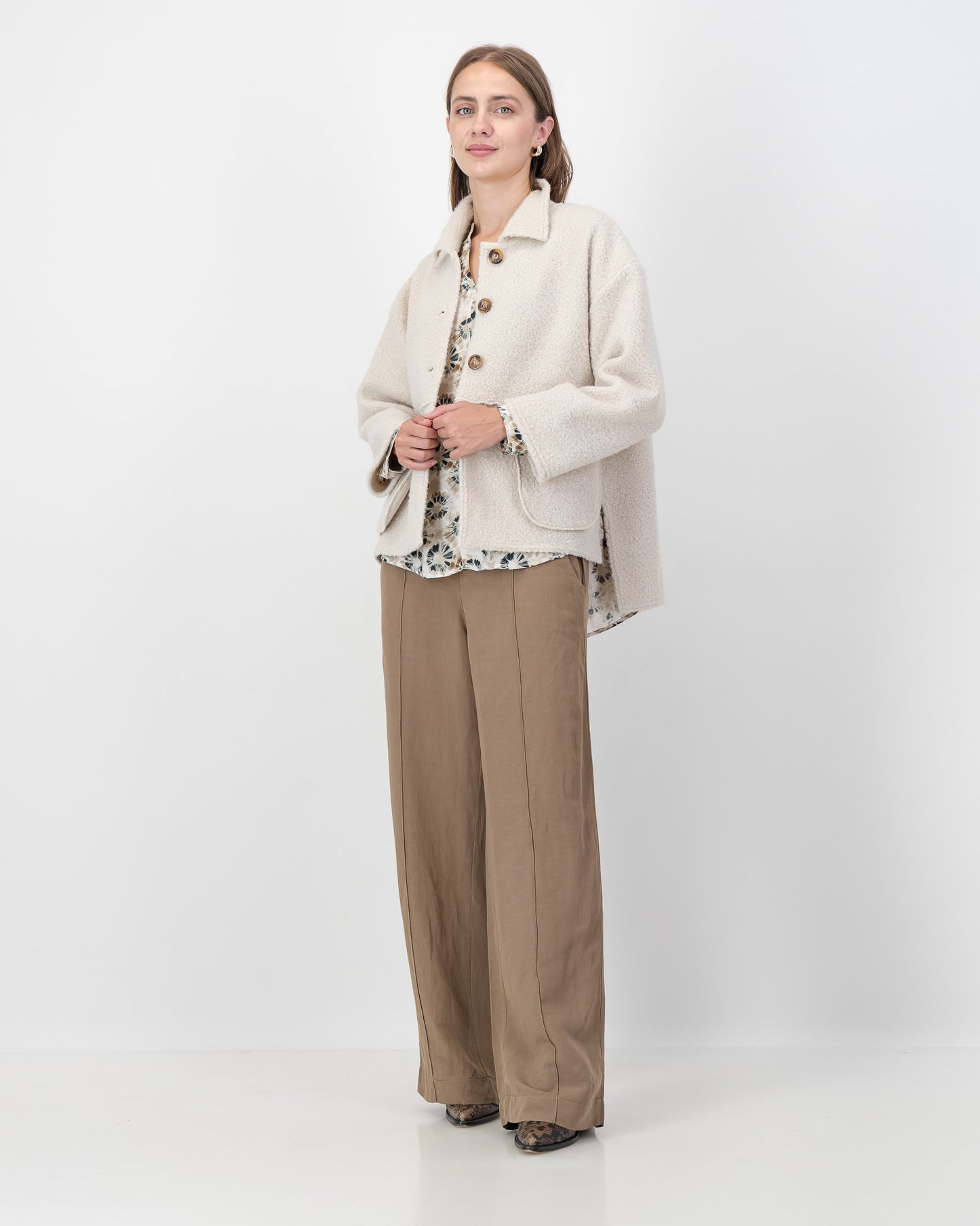 Boucle Jacket with Pocket Detail in Oatmeal