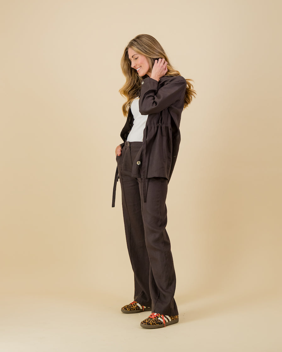Linen Wide Leg Pants in Chestnut