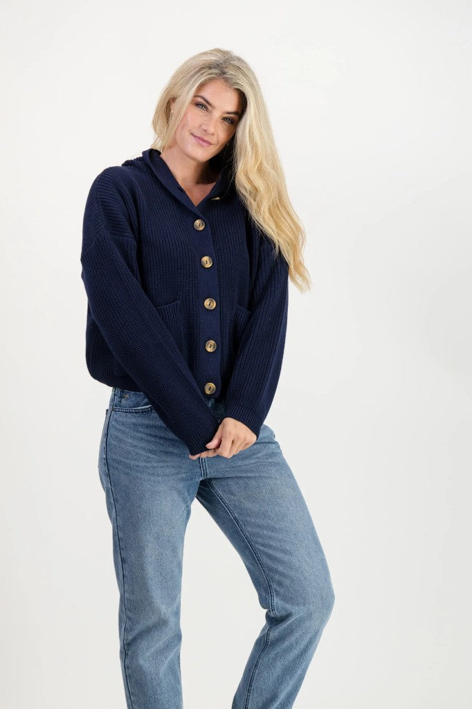 Rosemary Cotton Hooded Cardi in Midnight