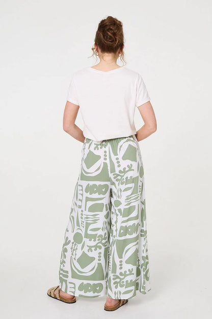 Abstract Wide Leg High Waist Trousers in Sage