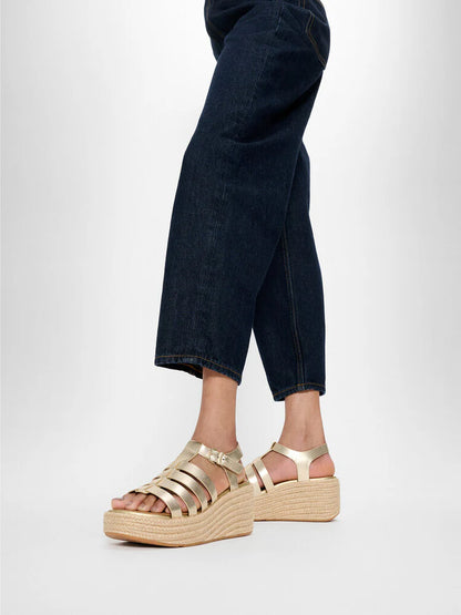 Espadrille Leather Fisherman Wedge Sandals in Platino