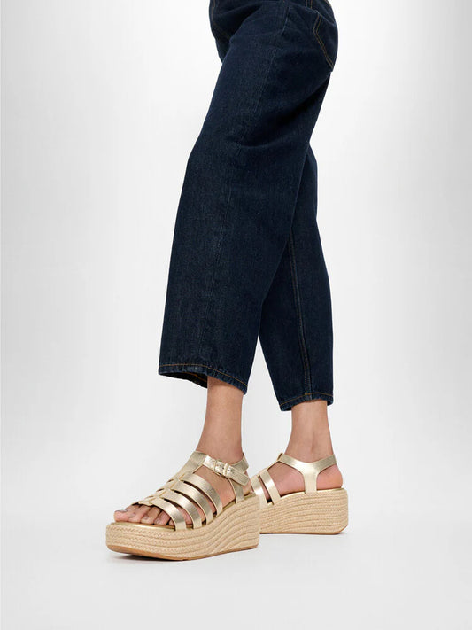 Espadrille Leather Fisherman Wedge Sandals in Platino