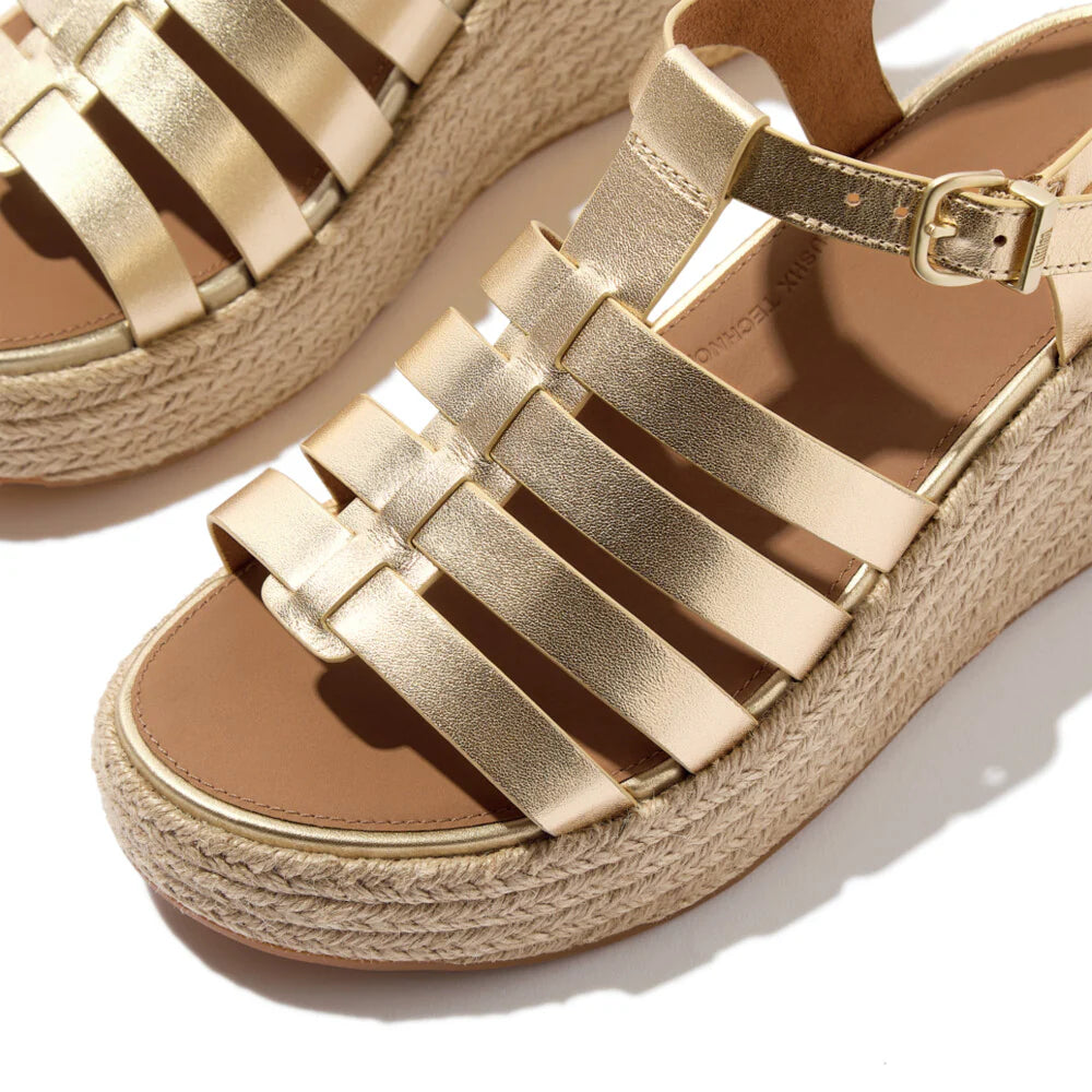 Espadrille Leather Fisherman Wedge Sandals in Platino