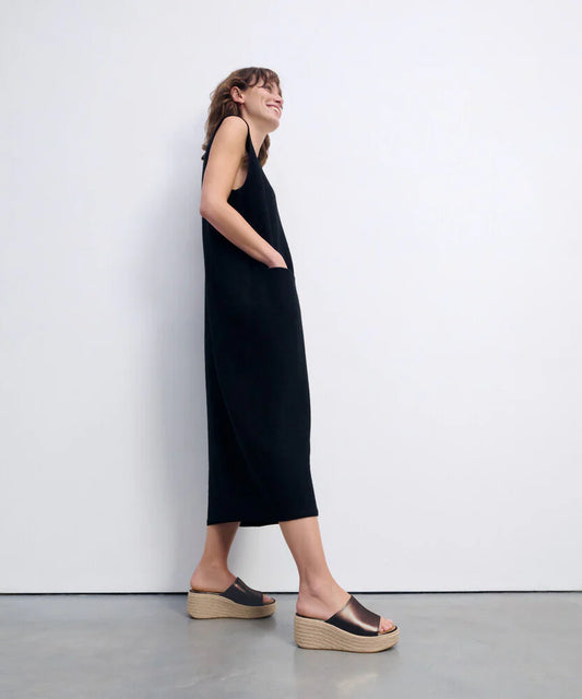 Espadrille Leather Wedge Slides in Chocolate Brown
