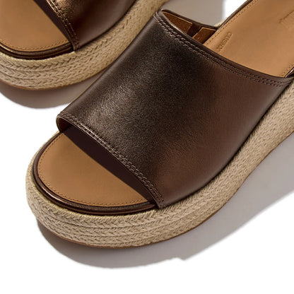 Espadrille Leather Wedge Slides in Chocolate Brown