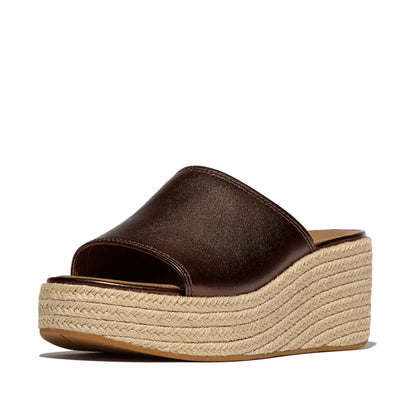 Espadrille Leather Wedge Slides in Chocolate Brown