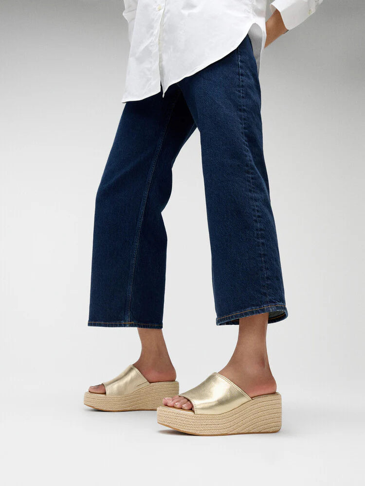 Espadrille Leather Wedge Slides in Platino