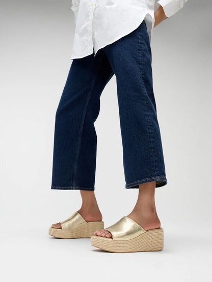 Espadrille Leather Wedge Slides in Platino