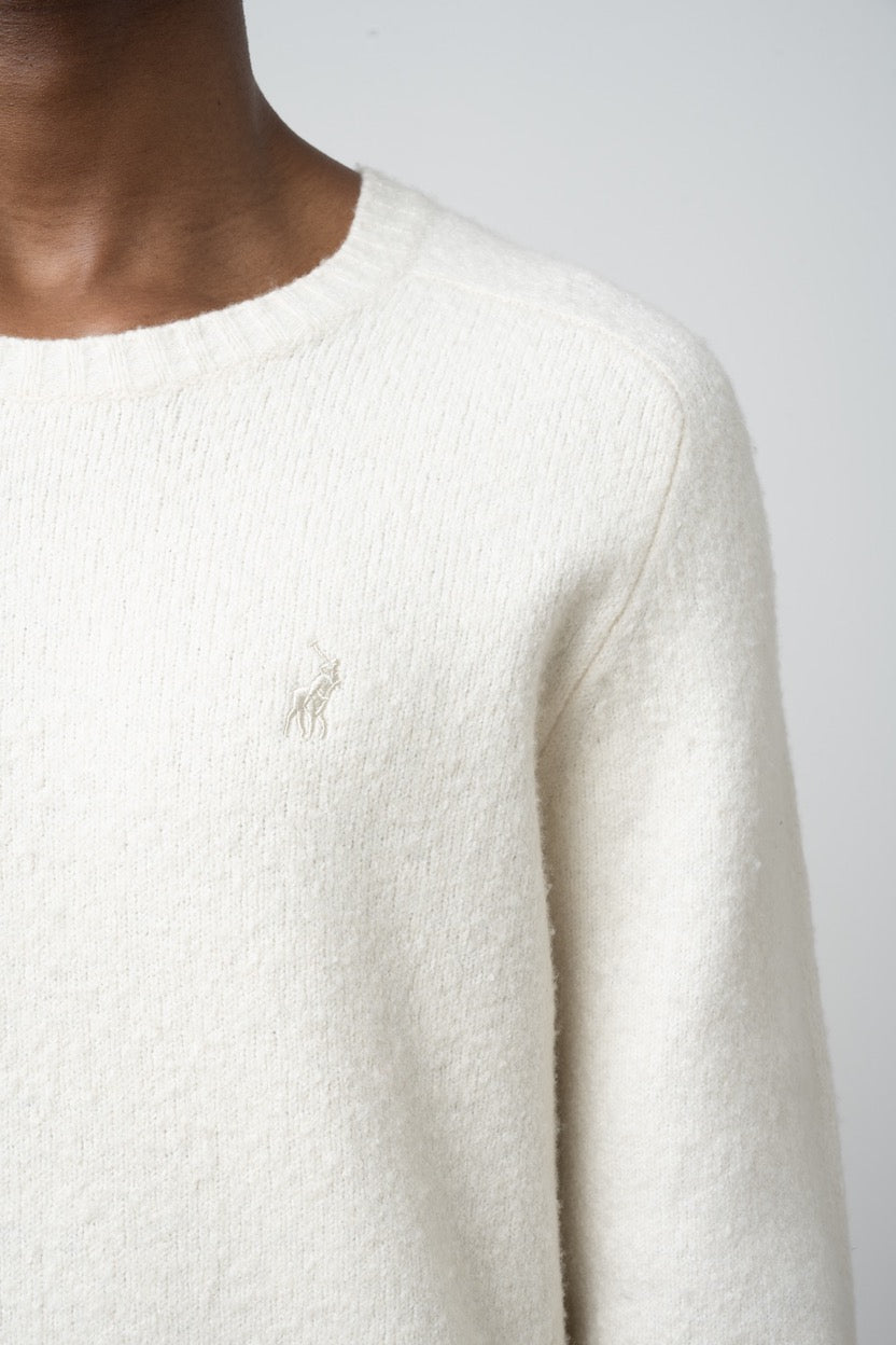 Boucle Cotton Crew Neck Sweater in Off White