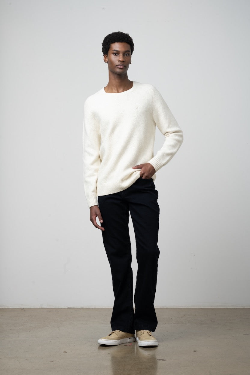 Boucle Cotton Crew Neck Sweater in Off White