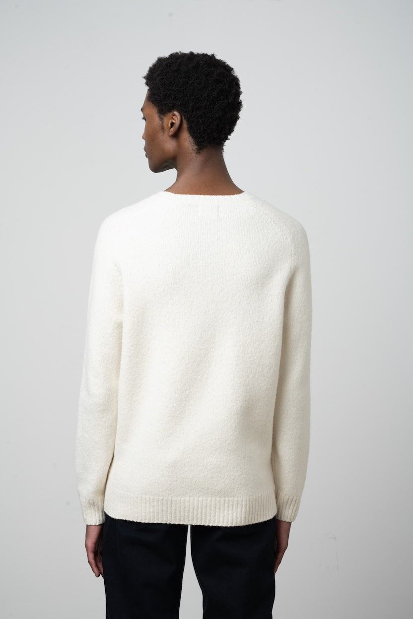 Boucle Cotton Crew Neck Sweater in Off White
