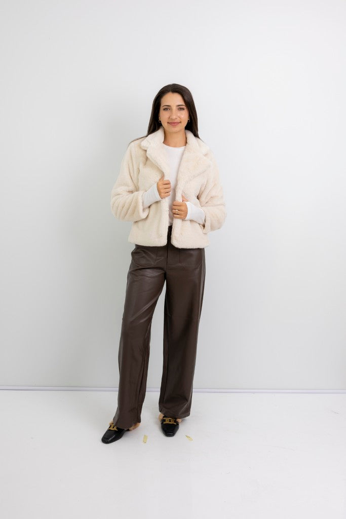 Prato Lined Fur Jacket & Shawl Collar in Cream