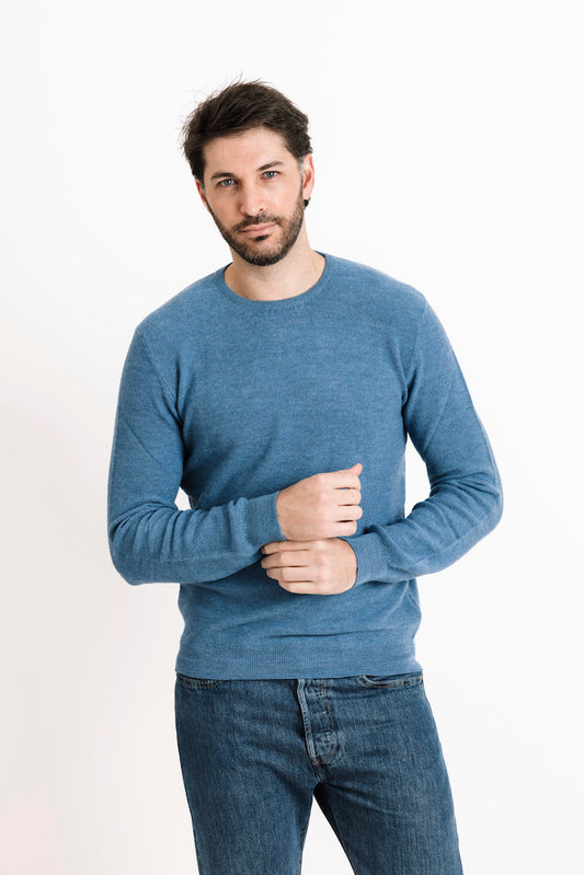 Merino Wool Classic Crew Sweater in Denim Blue