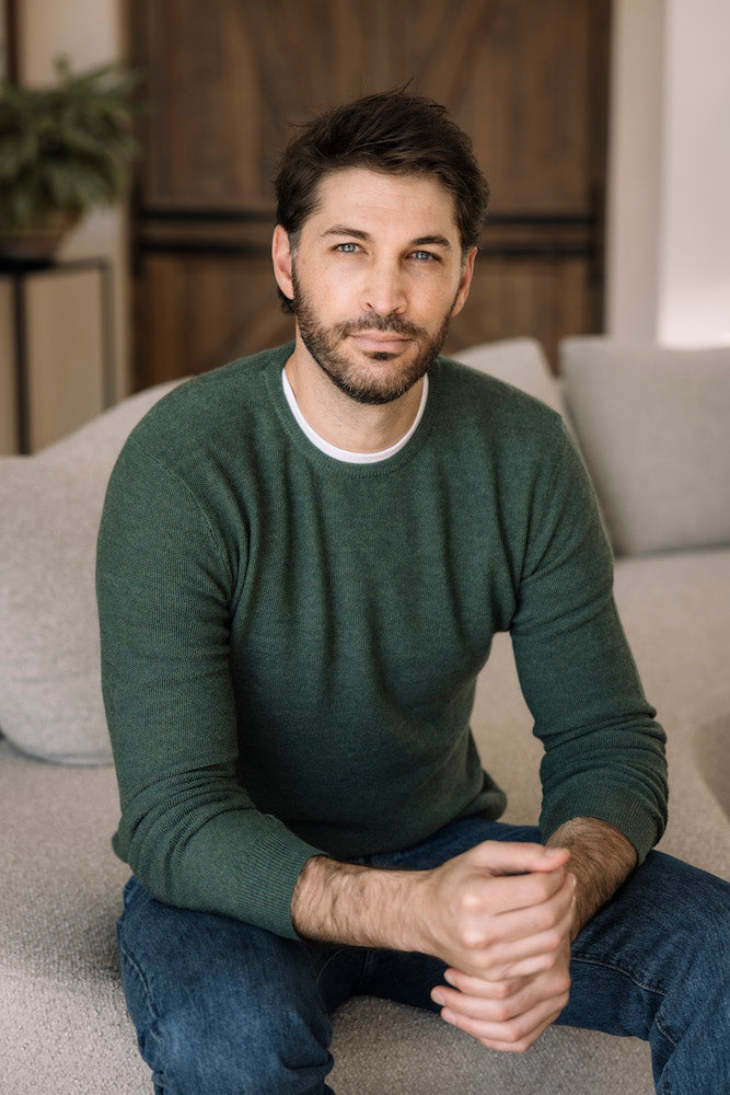 Merino Wool Classic Crew Sweater in Forest Green