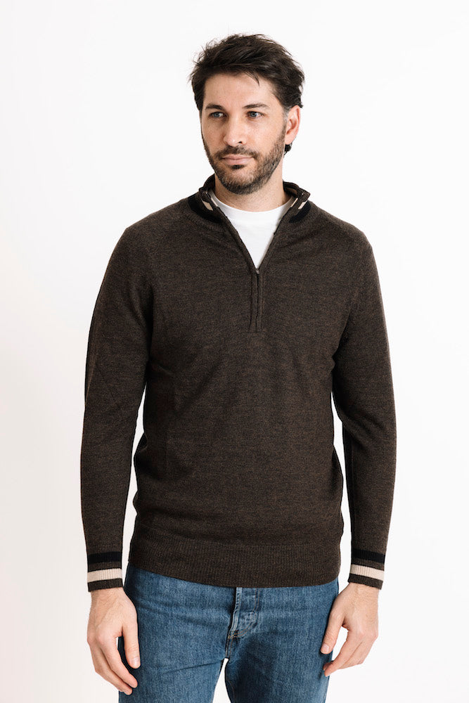 Merino Wool 1/4 Zip Sweater in Bark