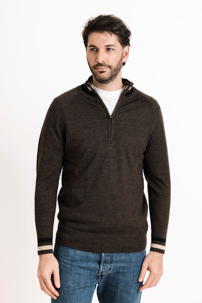 Merino Wool 1/4 Zip Sweater in Bark