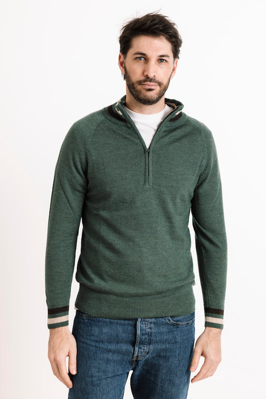 Merino Wool 1/4 Zip Sweater in Forest Green