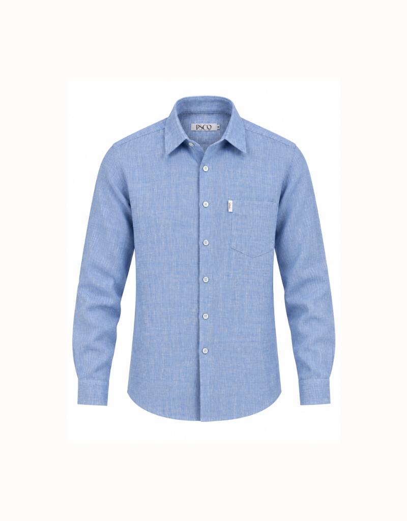 100% Linen LS Shirt in Sky Blue