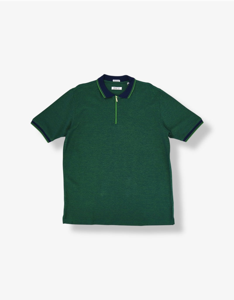 Double Mercerised Egyptian Cotton Zip Polo in Green