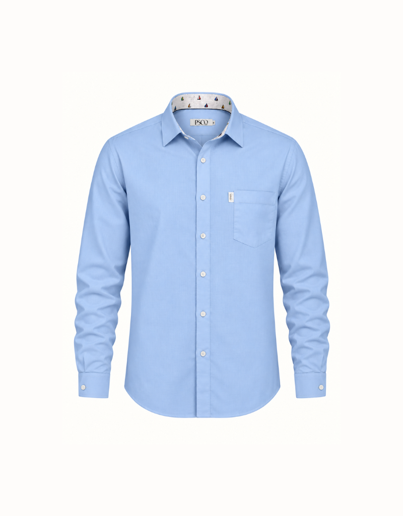 Oxford Cotton Contrast Shirt in Sky / Sailboats