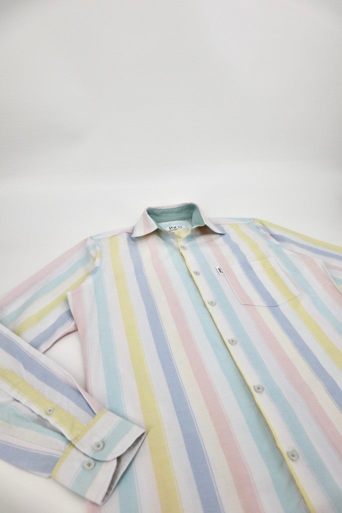 Oxford Cotton Stripe Shirt in White Multi