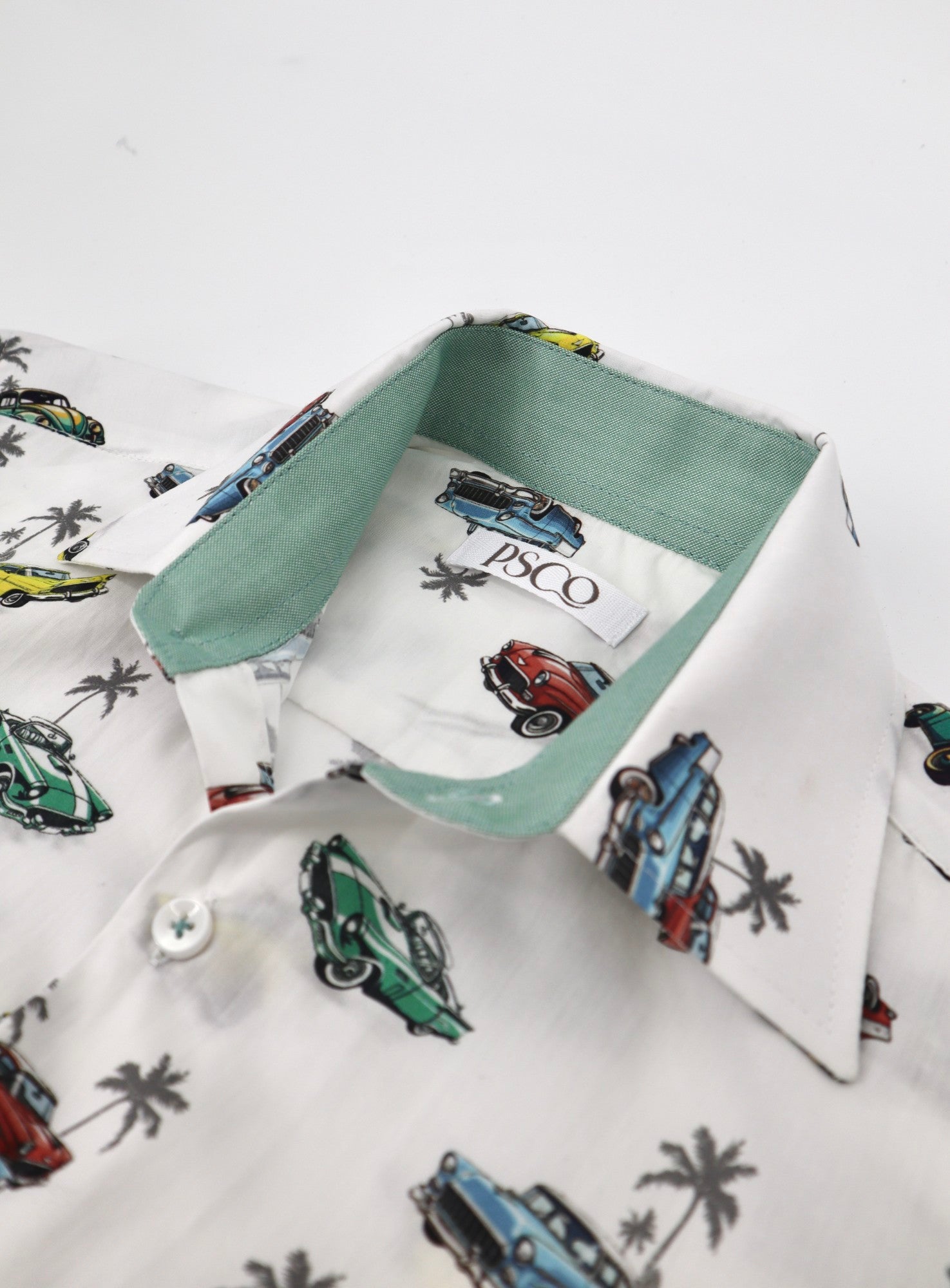 Printed Cotton Shirt in White / Retro Cars