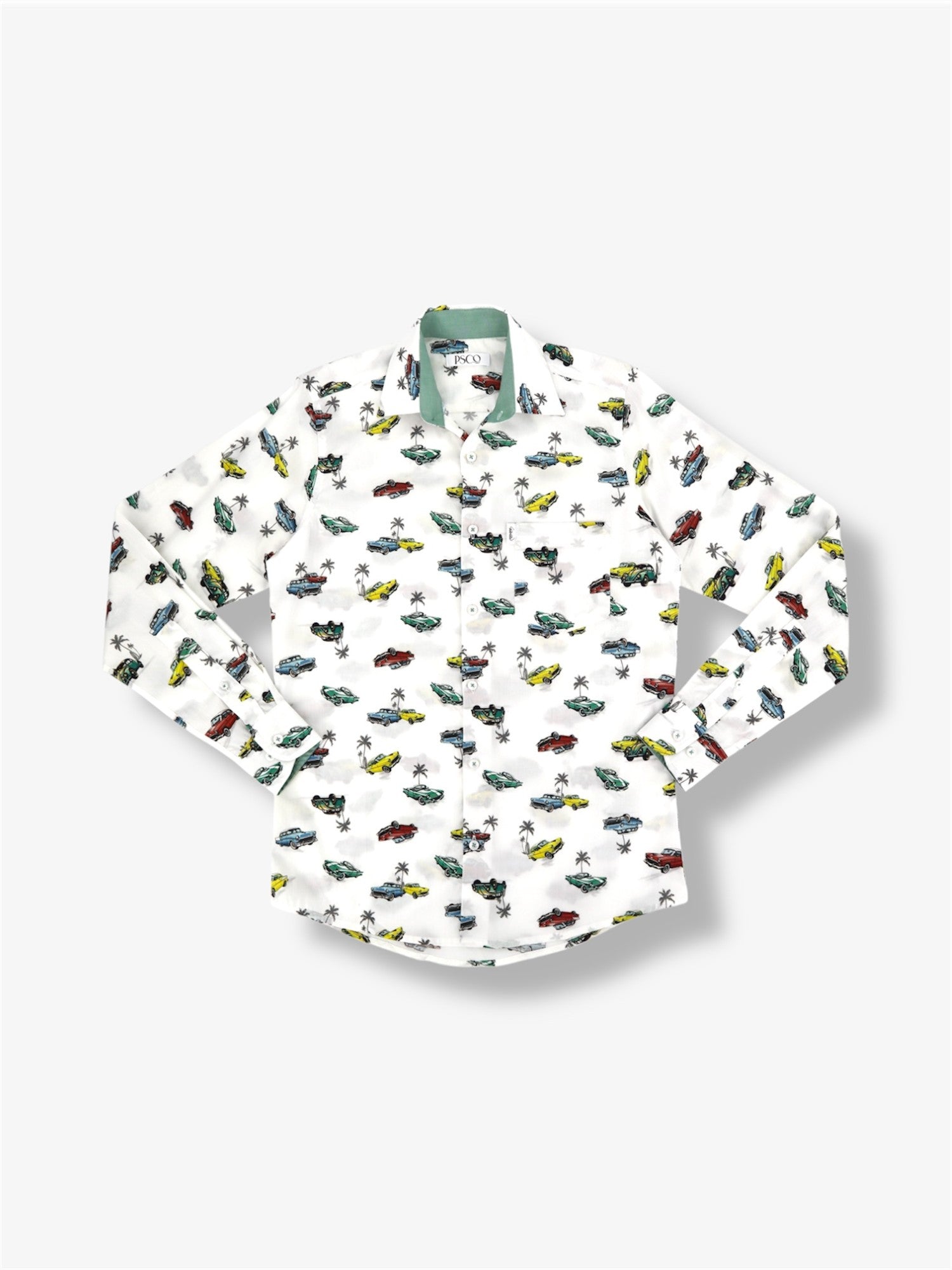 Printed Cotton Shirt in White / Retro Cars