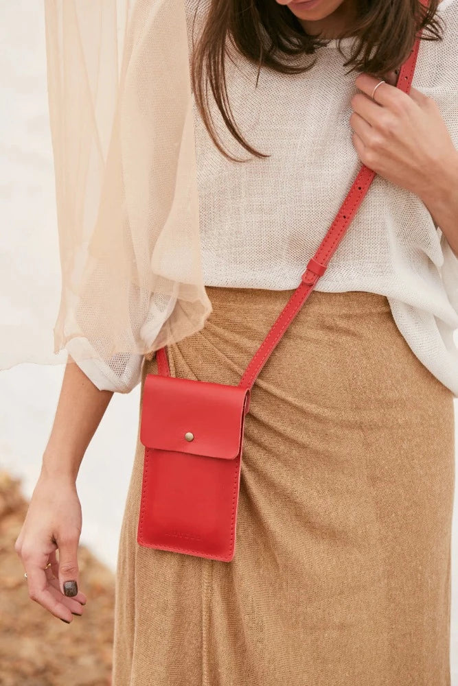 Benji Minimalist Red Leather Phone Bag